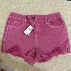 Pink Distressed Denim Shorts